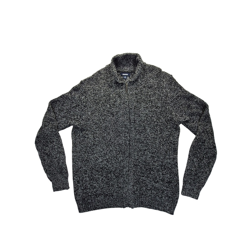 KingSize Mens XL Tall Full Zip Cardigan Sweater Black White Marled Mock Neck